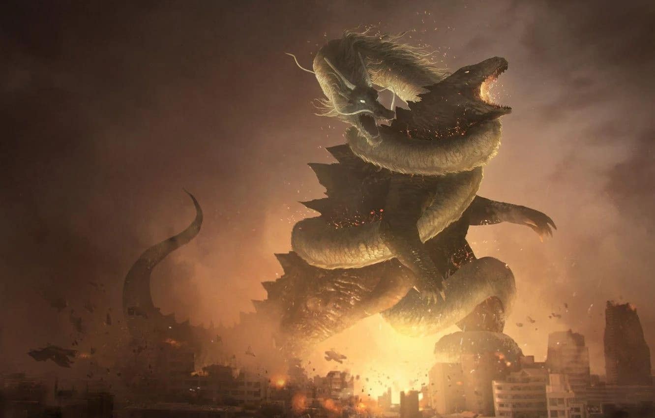 Bức Tranh Ảnh Nền Godzilla Chiến Đấu Với Rồng.