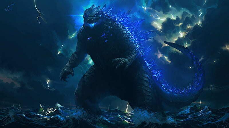 Hình Quái Vật Godzilla Đứng Trên Mặt Biển Cực Dũng Mãnh.