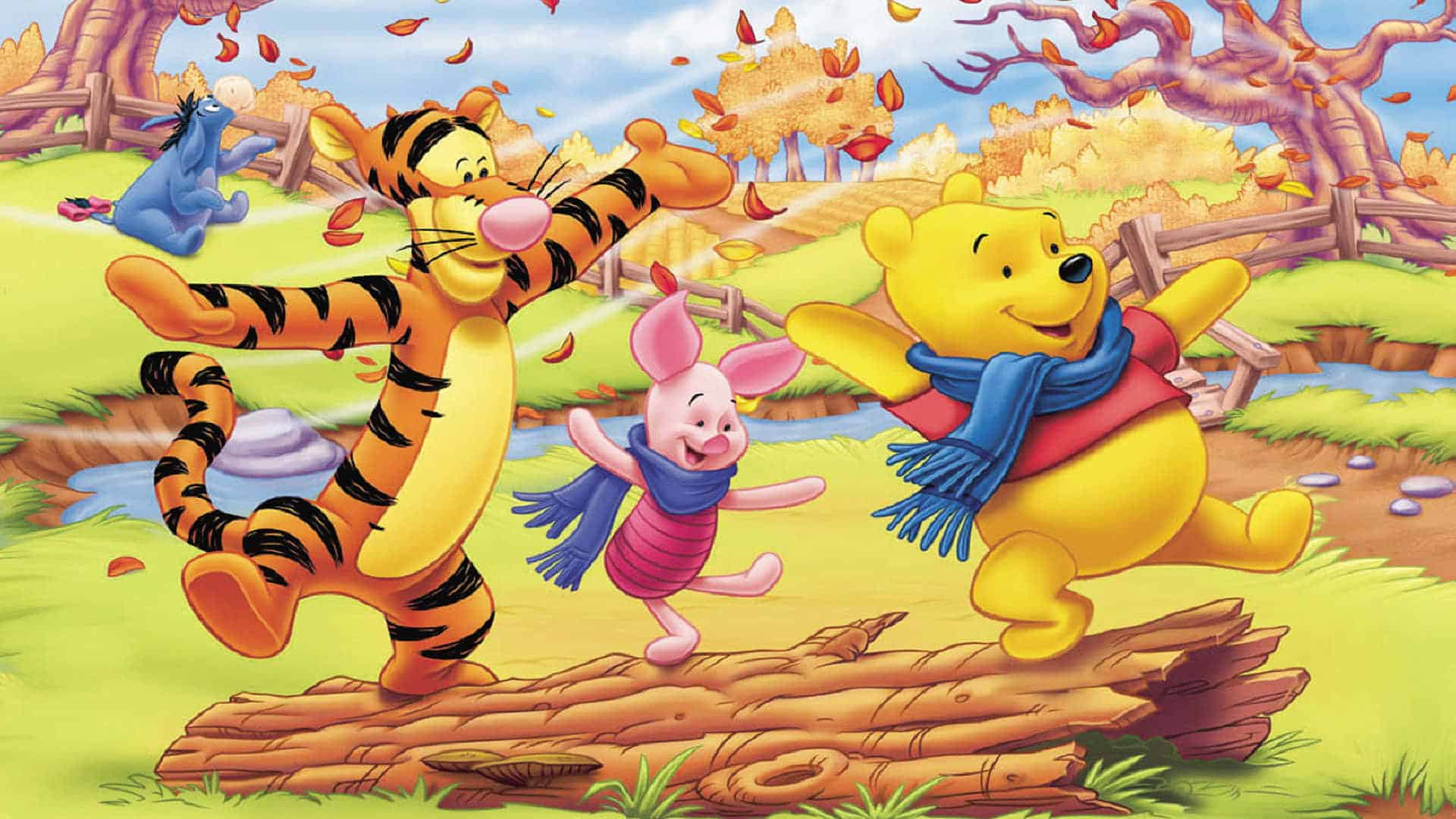 Ảnh Nền Gấu Pooh Và Những Người Bạn Giữ Thăng Bằng Trên Cây.